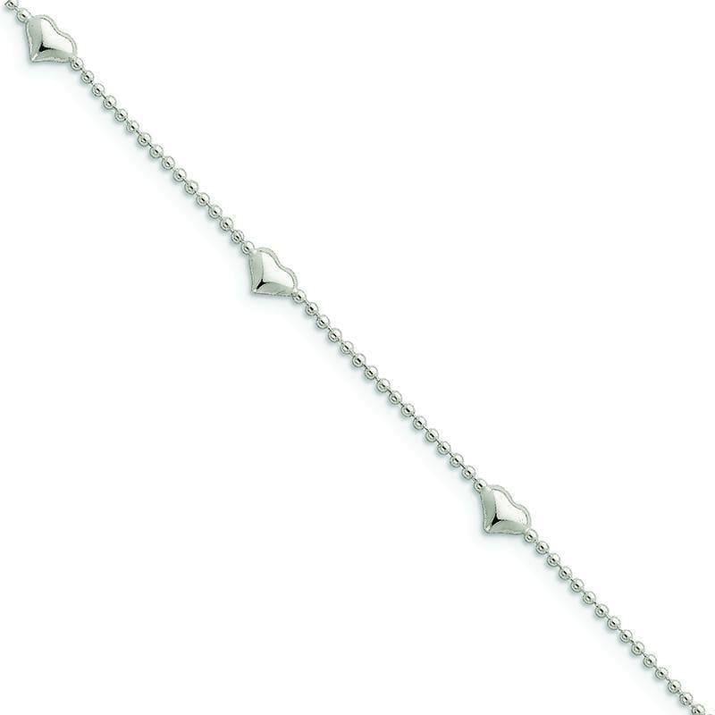 Sterling Silver Dangling Heart Anklet | Weight: 2.49 grams, Length: 10mm, Width: mm - Seattle Gold Grillz