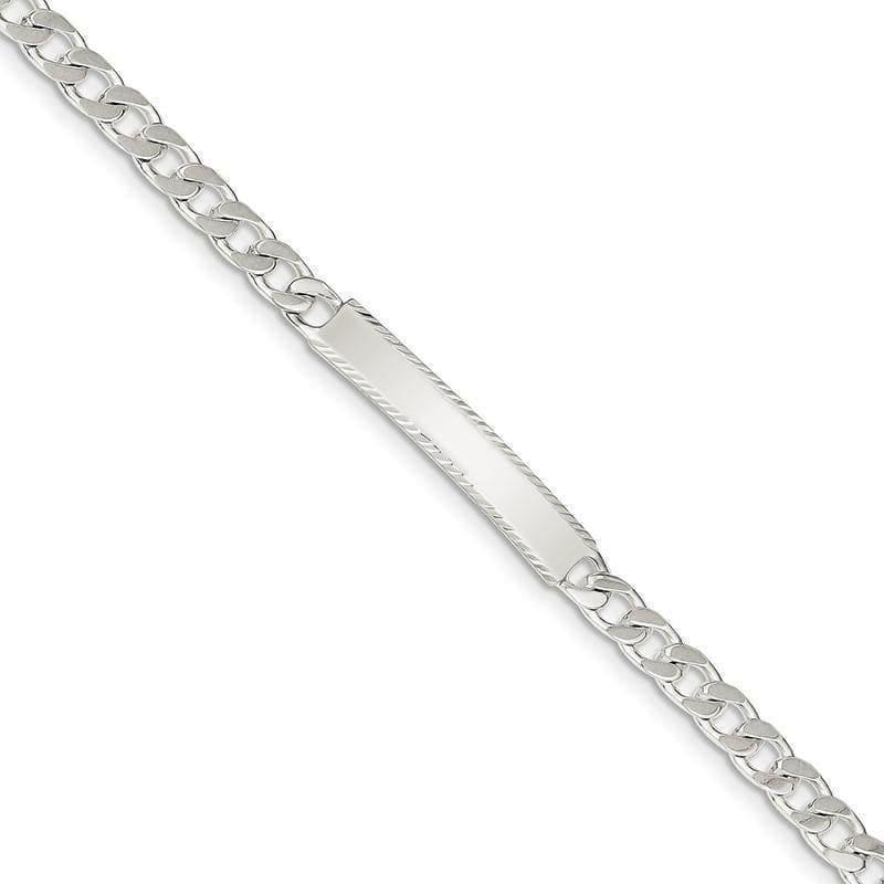 Sterling Silver Diamond-cut Engraveable Curb Link ID Bracelet - Seattle Gold Grillz