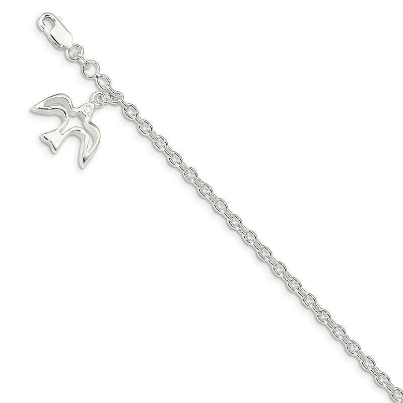 Sterling Silver Dove Charm Bracelet | Weight: 4.32 grams, Length: 14mm, Width: 17mm - Seattle Gold Grillz