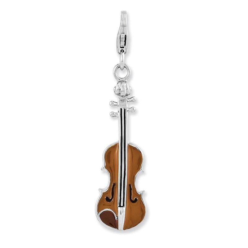Sterling Silver Enameled 3-D Viola w-Lobster Clasp Charm | Weight: 2.43 grams, Length: 40mm, Width: 10mm - Seattle Gold Grillz