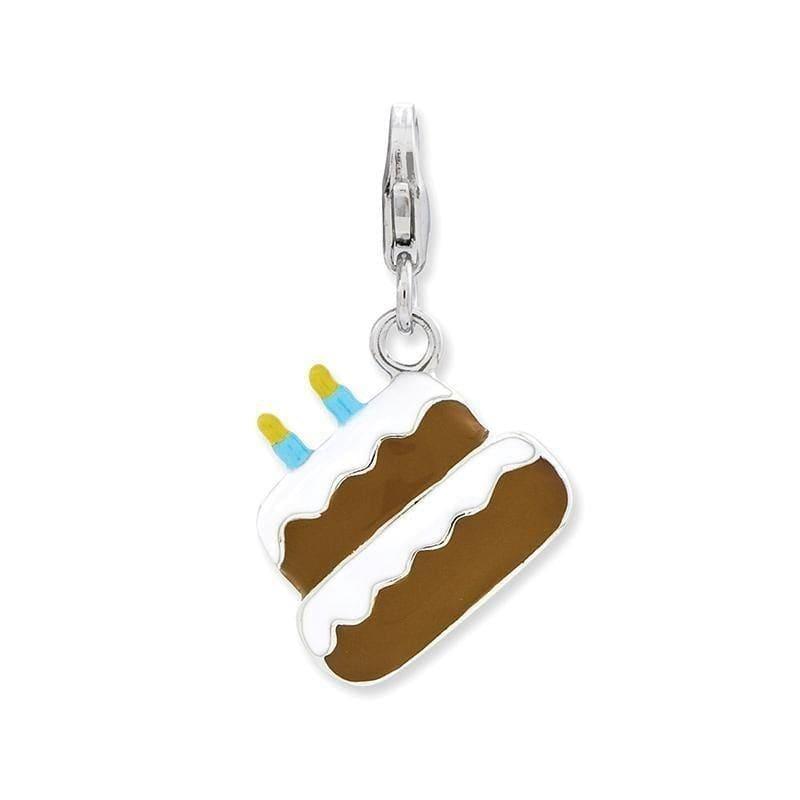 Sterling Silver Enameled Cake w-Lobster Clasp Charm | Weight: 1.89 grams, Length: 37mm, Width: 16mm - Seattle Gold Grillz