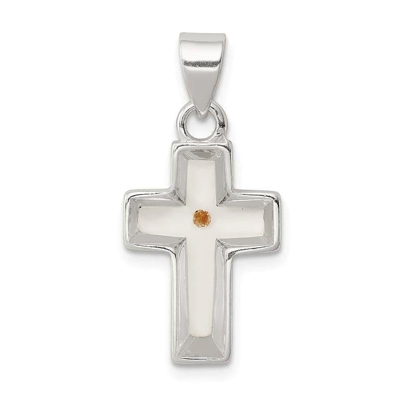 Sterling Silver Enameled with Mustard Seed Cross Pendant | Weight: 1.23 grams, Length: 25mm, Width: 12mm - Seattle Gold Grillz