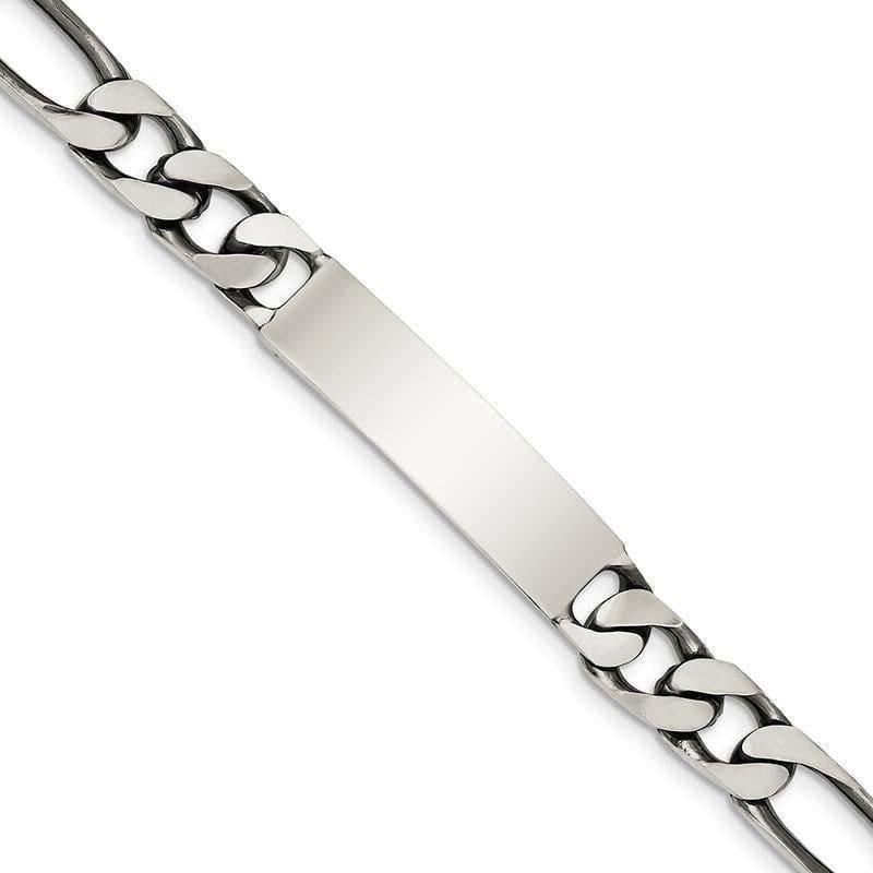 Sterling Silver Engraveable Antiqued Figaro Link ID Bracelet - Seattle Gold Grillz