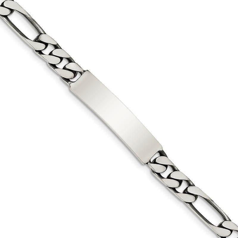 Sterling Silver Engraveable Antiqued Figaro Link ID Bracelet\ - Seattle Gold Grillz