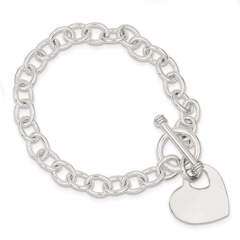 Sterling Silver Engraveable Heart Disc on Fancy Link Toggle Bracelet - Seattle Gold Grillz