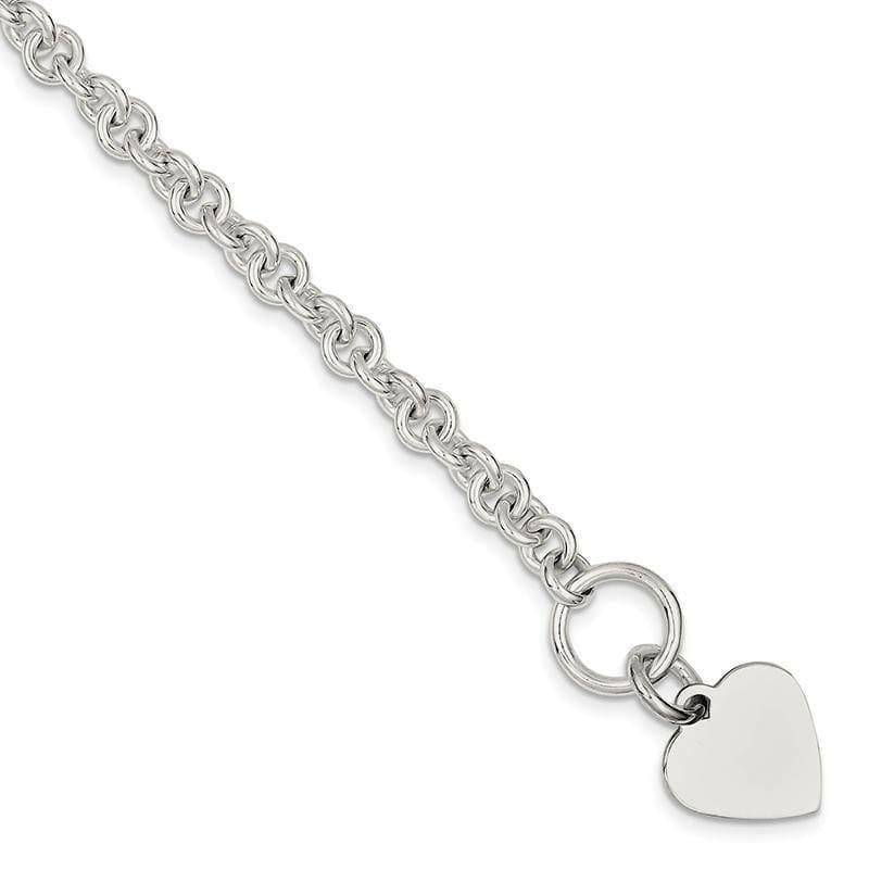Sterling Silver Engraveable Heart Disc on Fancy Link Toggle Bracelet | Weight: 17.33 grams, Length: 18.5mm, Width: 17mm - Seattle Gold Grillz