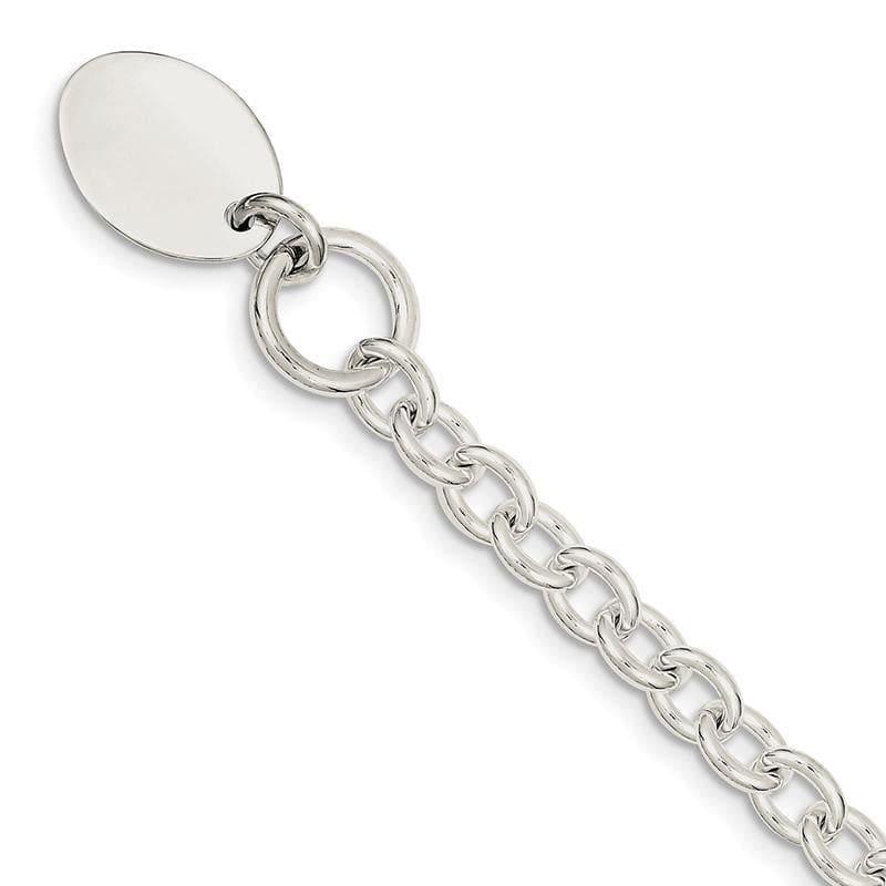 Sterling Silver Engraveable Oval Disc on Fancy Link Bracelet | Weight: 28.87 grams, Length: 25mm, Width: 17mm - Seattle Gold Grillz