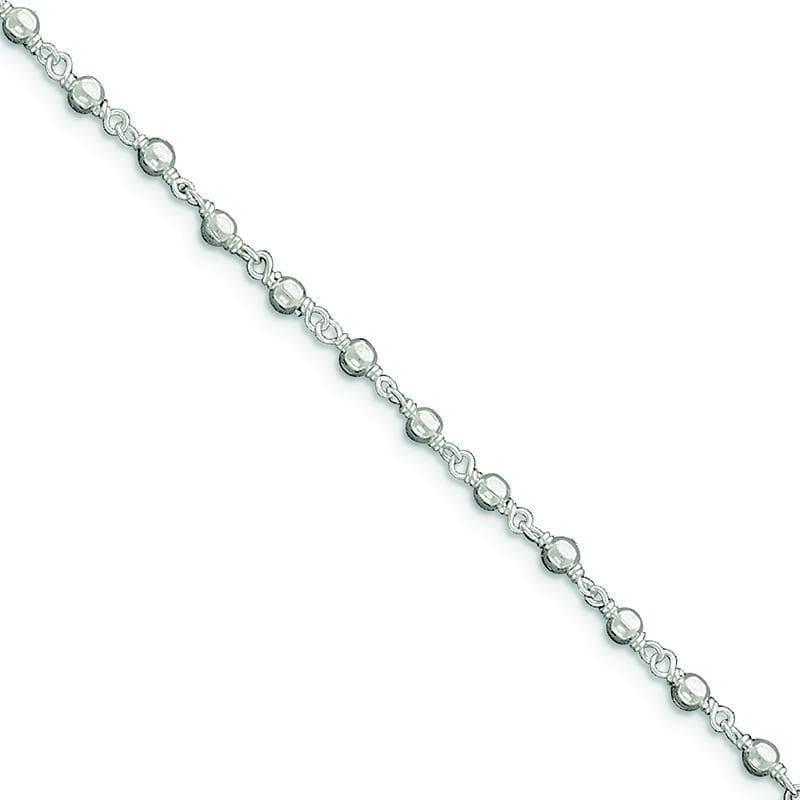 Sterling Silver Fancy Bead Anklet | Weight: 3.74 grams, Length: 10mm, Width: mm - Seattle Gold Grillz
