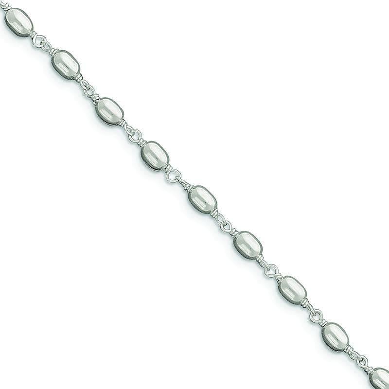 Sterling Silver Fancy Bead Anklet | Weight: 6.17 grams, Length: 10mm, Width: mm - Seattle Gold Grillz