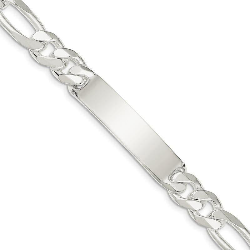 Sterling Silver Figaro ID Bracelet | Weight: 42.8 grams, Length: 8mm, Width: 10mm - Seattle Gold Grillz