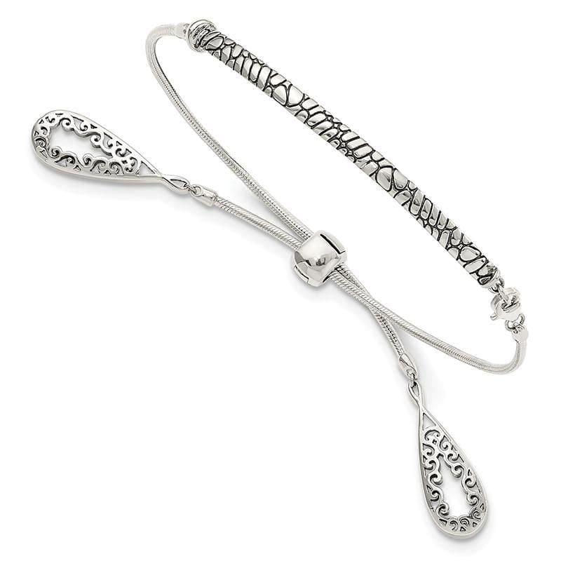 Sterling Silver Filigree Teardrops Adjustable Bracelet | Weight: 8.63 grams, Length: 0mm, Width: 3.5mm - Seattle Gold Grillz