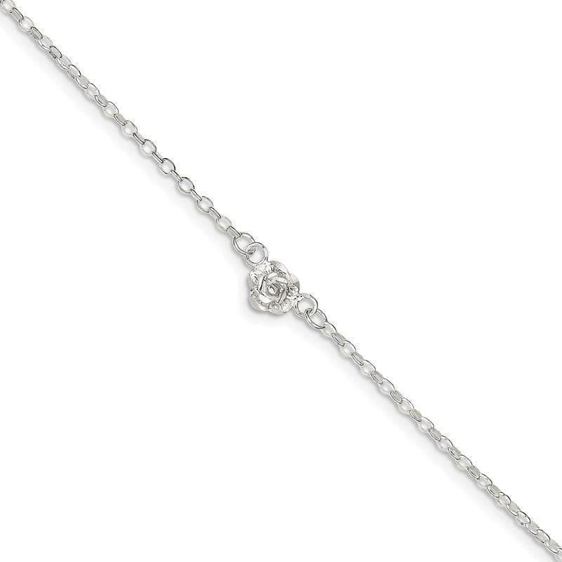 Sterling Silver Flower Charm Anklet | Weight: 2.57 grams, Length: 9mm, Width: mm - Seattle Gold Grillz