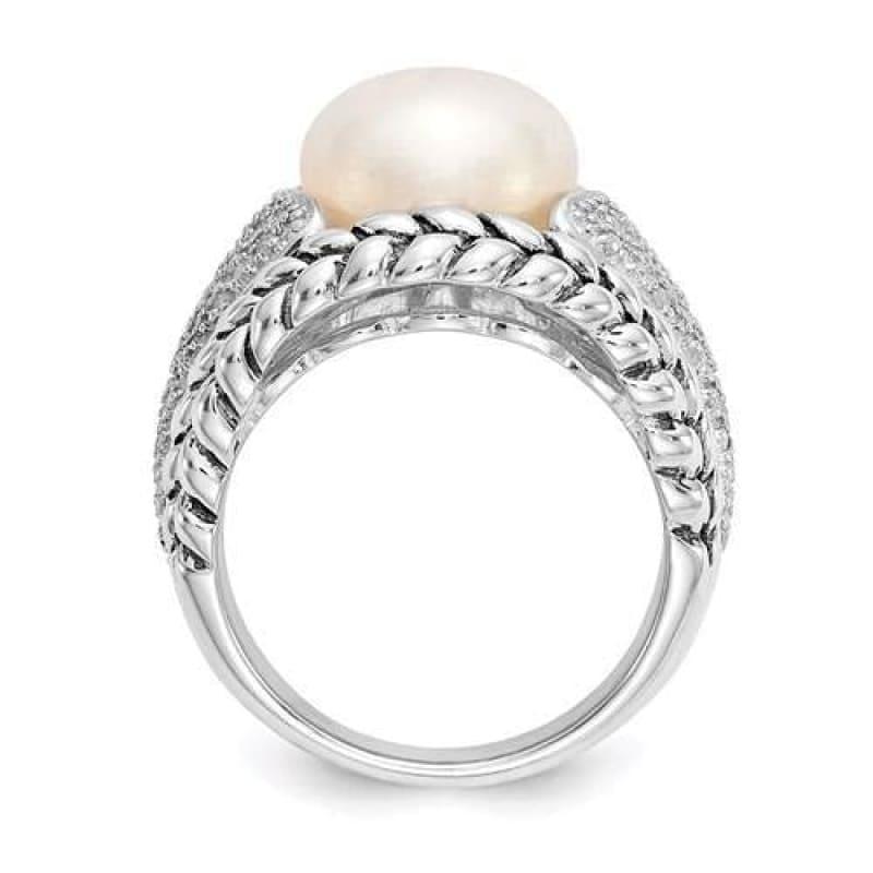 Sterling Silver FW Cultured Pearl And Diamond Ring - Seattle Gold Grillz