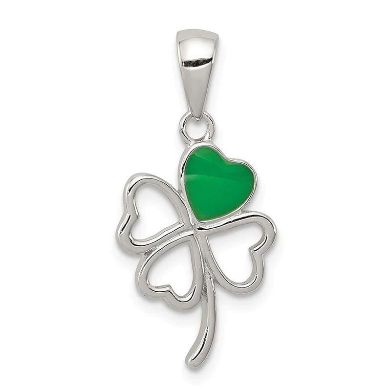 Sterling Silver Green Enameled Four Leaf Clover Pendant | Weight: 0.99 grams, Length: 24mm, Width: 12mm - Seattle Gold Grillz