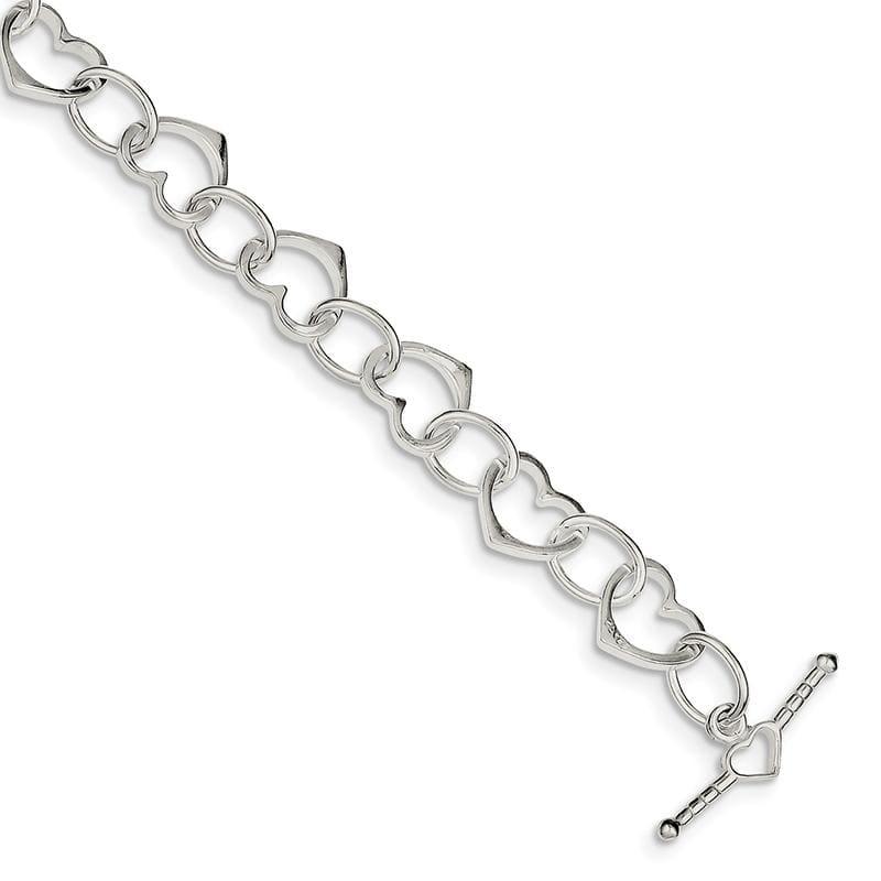 Sterling Silver Heart & Circle Link Bracelet | Weight: 8 grams, Length: 7.5mm, Width: mm - Seattle Gold Grillz
