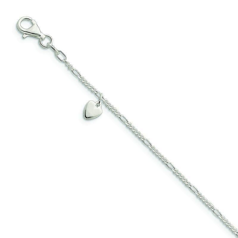 Sterling Silver Heart Anklet | Weight: 2.25 grams, Length: 9mm, Width: mm - Seattle Gold Grillz