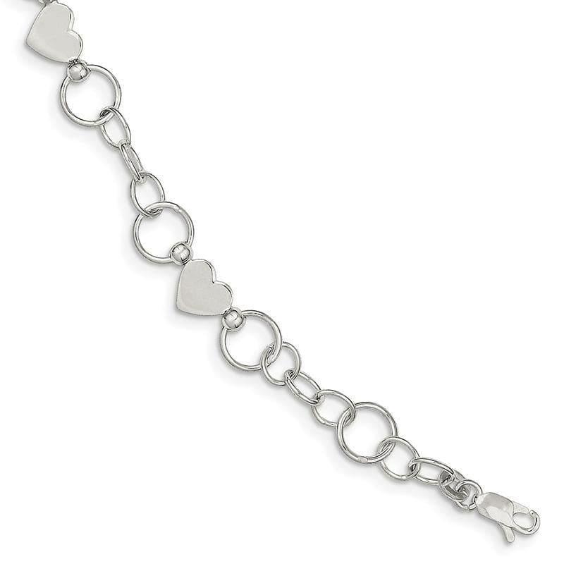 Sterling Silver Heart Bracelet | Weight: 4.67 grams, Length: 7.5mm, Width: mm - Seattle Gold Grillz