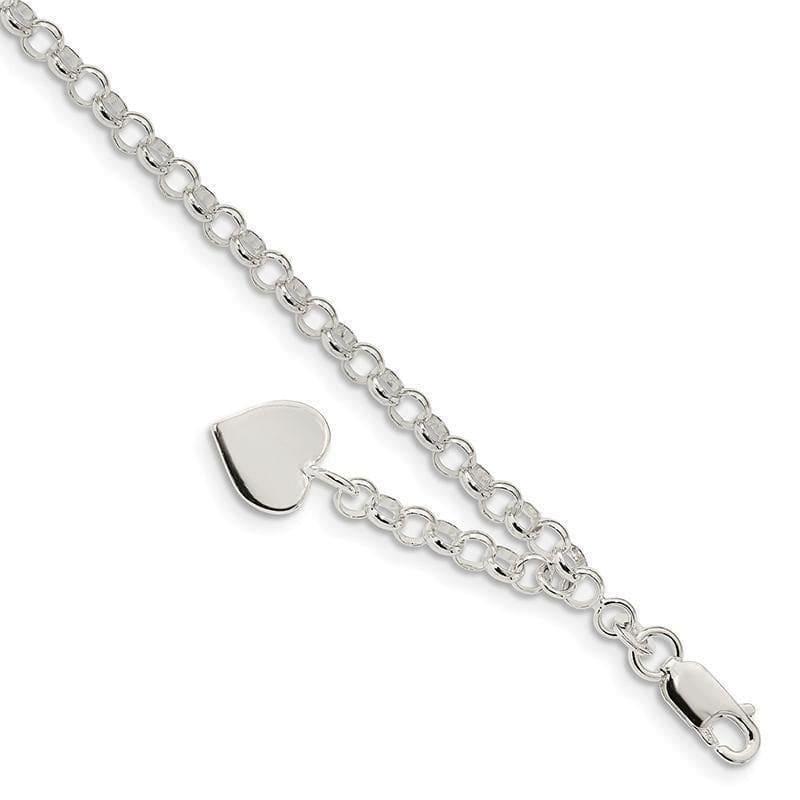Sterling Silver Heart Bracelet | Weight: 4.8 grams, Length: 10mm, Width: 10mm - Seattle Gold Grillz