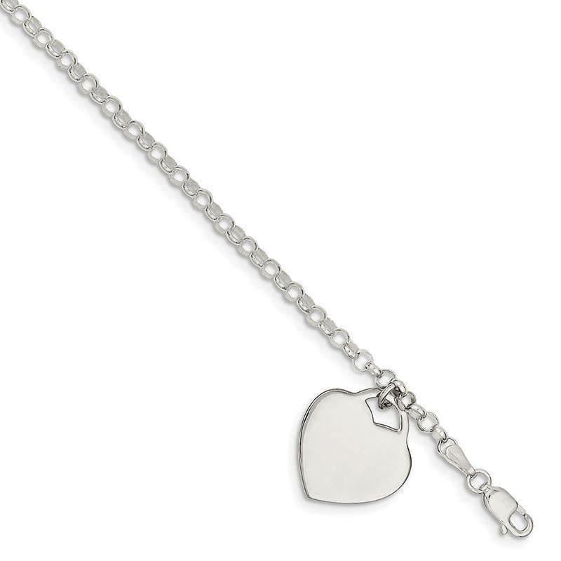 Sterling Silver Heart Bracelet | Weight: 5.15 grams, Length: 16mm, Width: 18mm - Seattle Gold Grillz