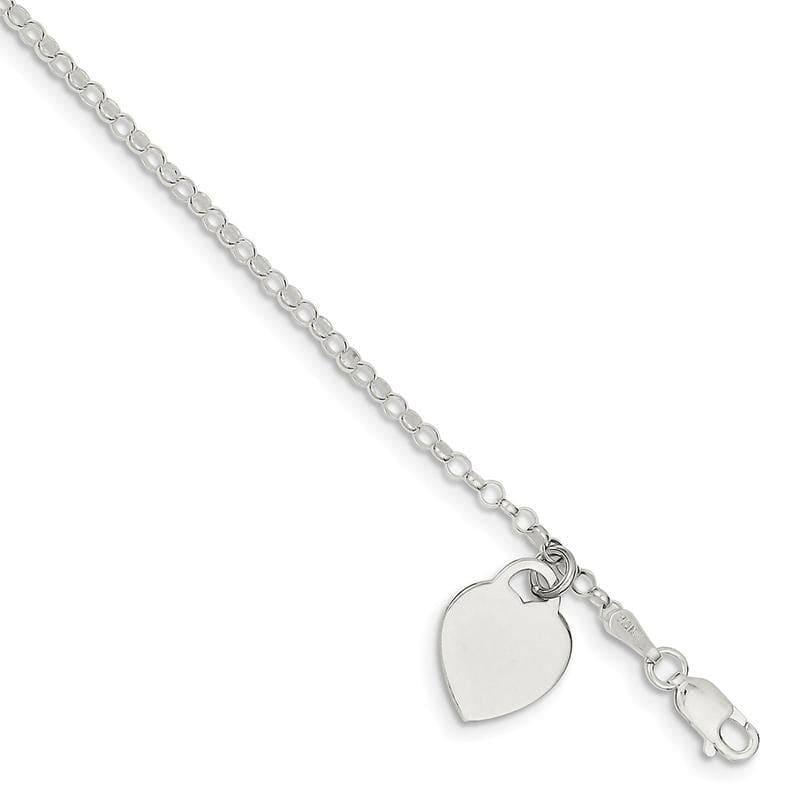 Sterling Silver Heart Charm Bracelet | Weight: 2.57 grams, Length: 16mm, Width: 12mm - Seattle Gold Grillz