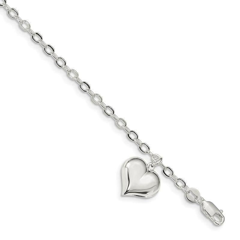 Sterling Silver Heart Charm Link Bracelet | Weight: 2.93 grams, Length: 8mm, Width: 2.75mm - Seattle Gold Grillz