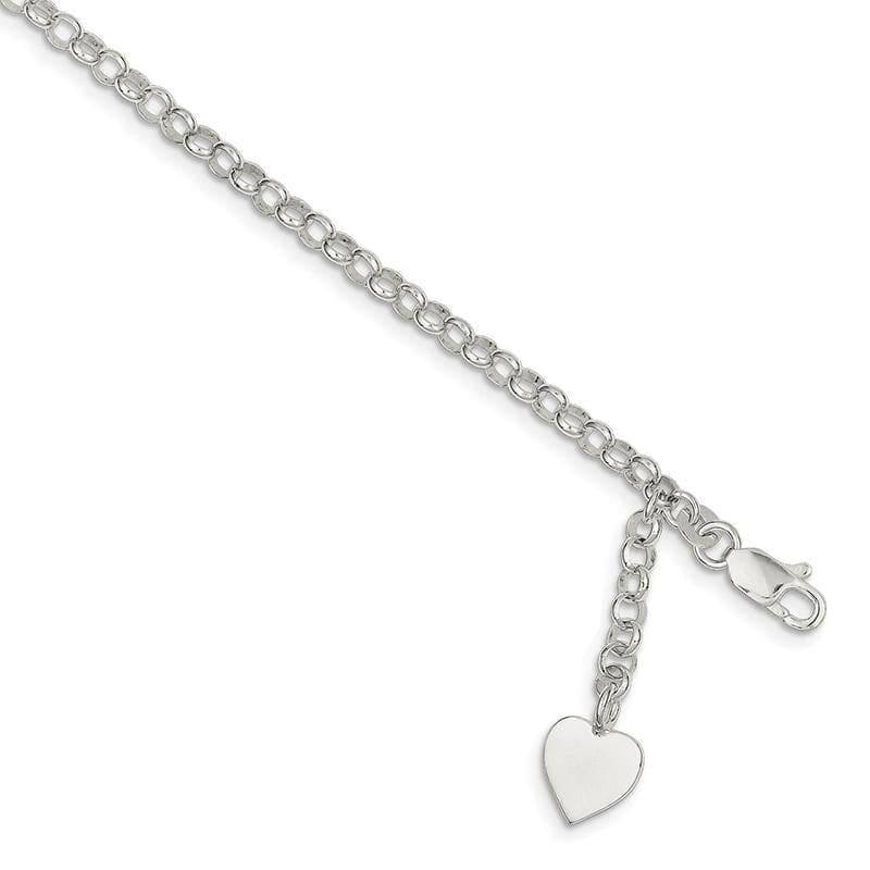 Sterling Silver Heart Charm Rolo Bracelet | Weight: 4.92 grams, Length: 15mm, Width: 11mm - Seattle Gold Grillz