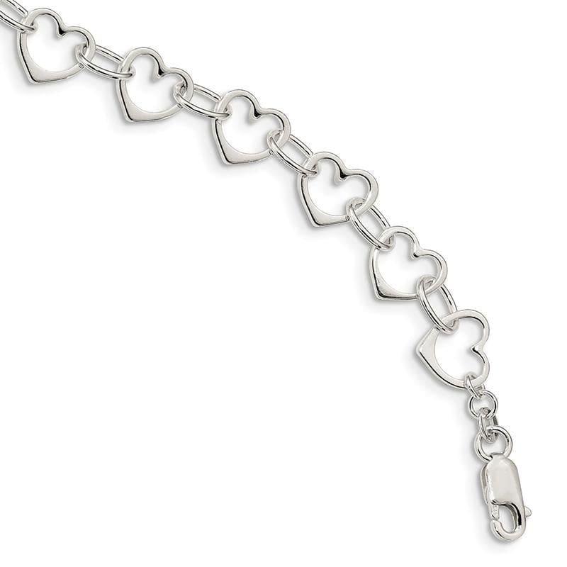 Sterling Silver Heart Link Bracelet | Weight: 6.59 grams, Length: 7mm, Width: mm - Seattle Gold Grillz
