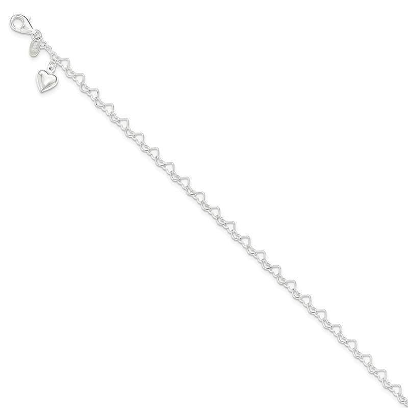Sterling Silver Heart-link w-Heart Charm Anklet | Weight: 3.56 grams, Length: 10mm, Width: mm - Seattle Gold Grillz