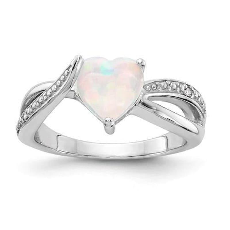 Sterling Silver Heart Shaped CR Opal And Diamond Ring - Seattle Gold Grillz