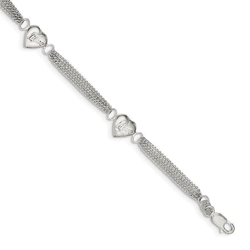 Sterling Silver Heart with Love Bracelet | Weight: 3.48 grams, Length: 7mm, Width: mm - Seattle Gold Grillz