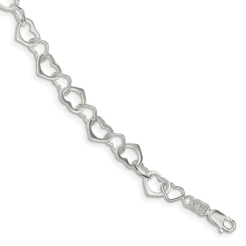 Sterling Silver Hearts Bracelet | Weight: 5.04 grams, Length: 7.5mm, Width: mm - Seattle Gold Grillz
