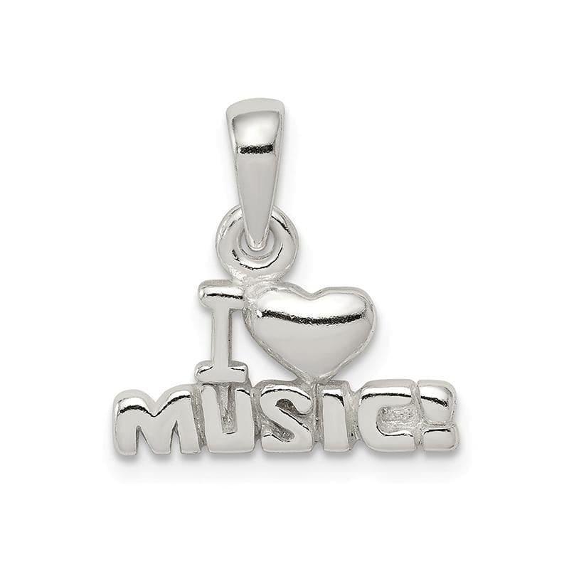 Sterling Silver I Love Music Pendant | Weight: 1.14 grams, Length: 12mm, Width: 16mm - Seattle Gold Grillz