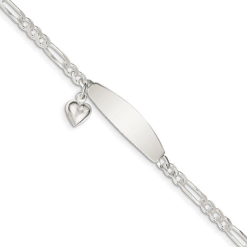 Sterling Silver ID with Heart Figaro Link Bracelet | Weight: 7.76 grams, Length: 7mm, Width: 6mm - Seattle Gold Grillz