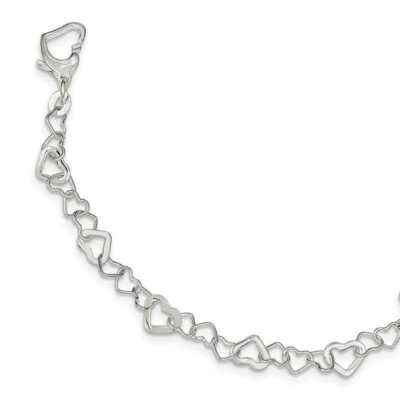 Sterling Silver Linked Heart Bracelet | Weight: 3.42 grams, Length: 7.5mm, Width: mm - Seattle Gold Grillz