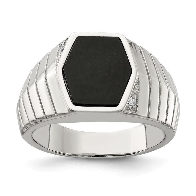 Sterling Silver Men's CZ & Onyx Ring - Seattle Gold Grillz