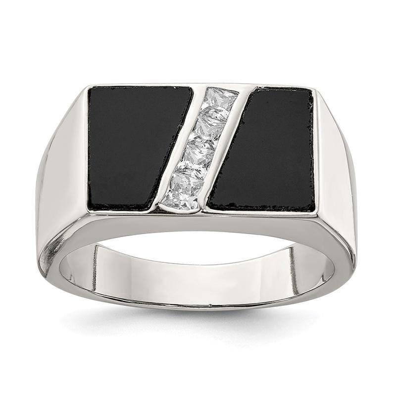 Sterling Silver Men's CZ and Onyx Ring - Seattle Gold Grillz