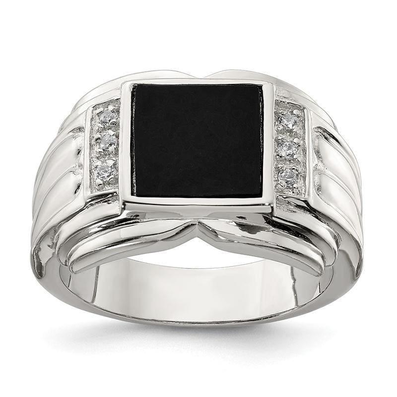 Sterling Silver Men's CZ and Onyx Ring - Seattle Gold Grillz