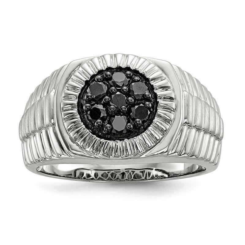 Sterling Silver Mens Black Diamond Polished and Satin Ring - Seattle Gold Grillz
