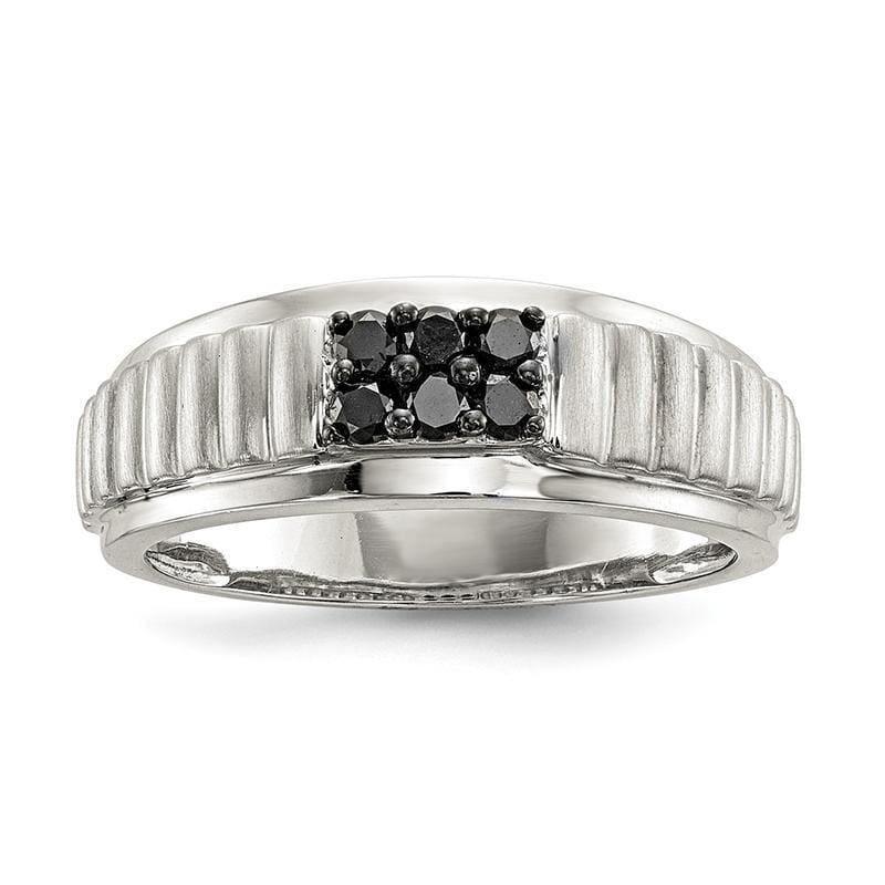 Sterling Silver Mens Black Diamond Polished and Satin Ring - Seattle Gold Grillz