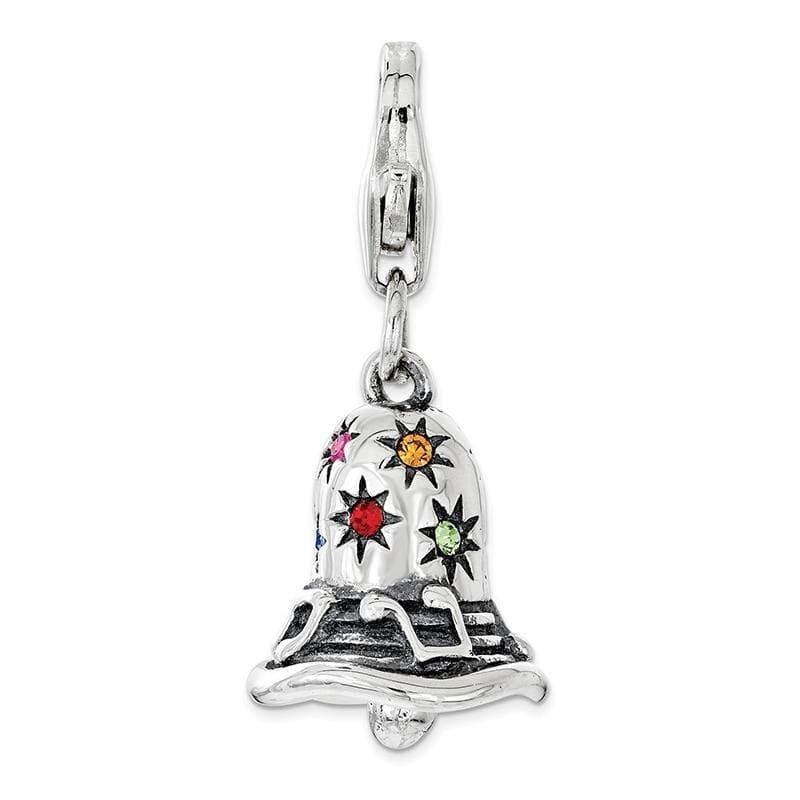 Sterling Silver Multi-color Swarovski Bell with Lobster Clasp Charm | Weight: 2.07 grams, Length: mm, Width: mm - Seattle Gold Grillz