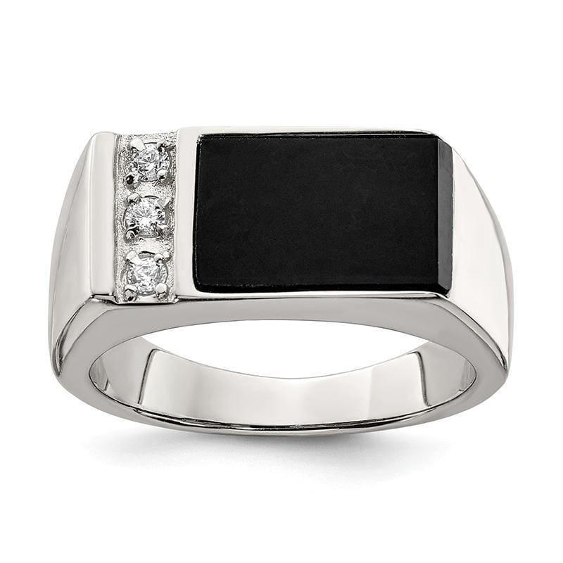 Sterling Silver Onyx & CZ Men's Ring - Seattle Gold Grillz