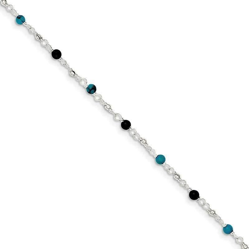 Sterling Silver Onyx-Turquoise Anklet Bracelet | Weight: 2.79 grams, Length: 10mm, Width: mm - Seattle Gold Grillz