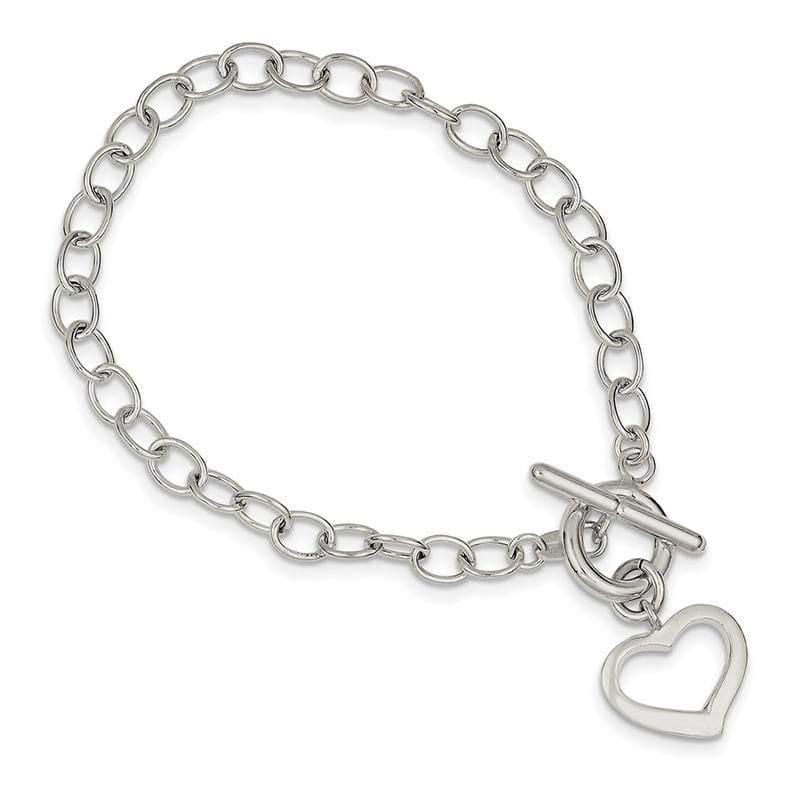 Sterling Silver Open Link Heart Bracelet | Weight: 4.22 grams, Length: 7.5mm, Width: mm - Seattle Gold Grillz