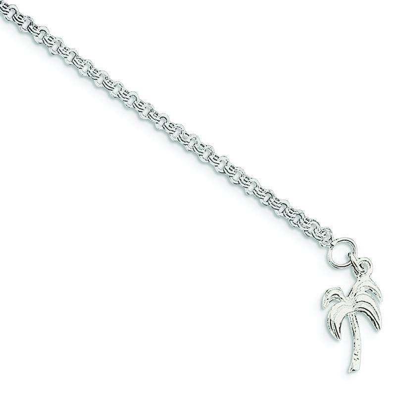 Sterling Silver Palm Tree Anklet | Weight: 3.96 grams, Length: 9mm, Width: mm - Seattle Gold Grillz