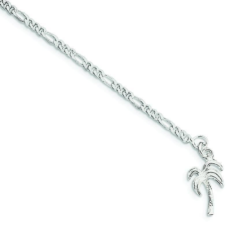 Sterling Silver Palm Tree Anklet | Weight: 4.31 grams, Length: 9mm, Width: mm - Seattle Gold Grillz