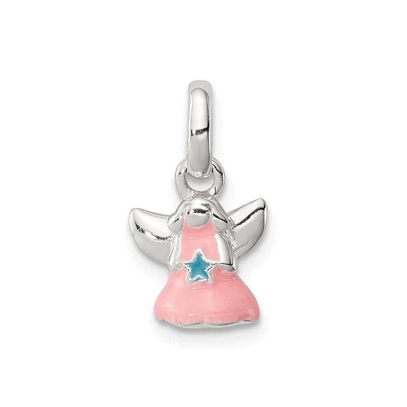 Sterling Silver Pink Enamel Angel Kid's Pendant - Seattle Gold Grillz