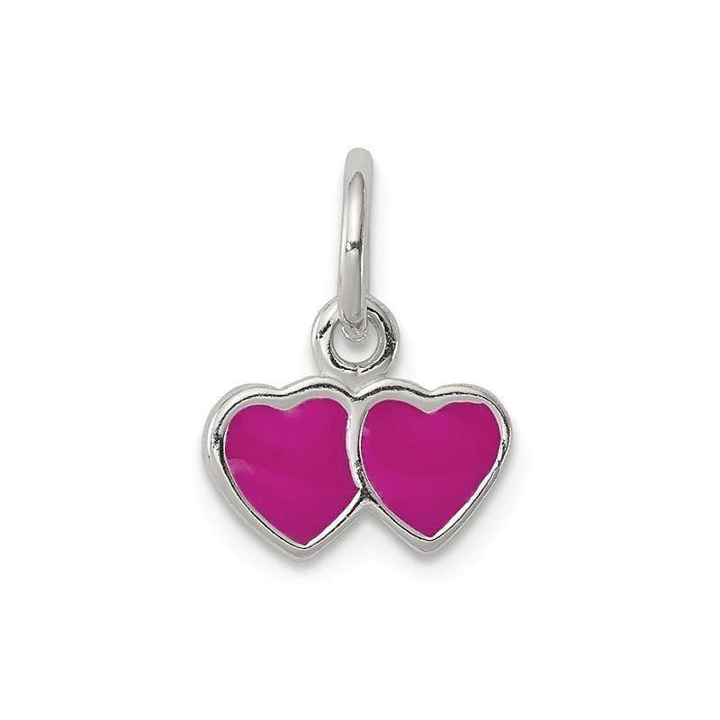 Sterling Silver Pink Enameled Double Heart Charm | Weight: 0.61 grams, Length: 15mm, Width: 11mm - Seattle Gold Grillz