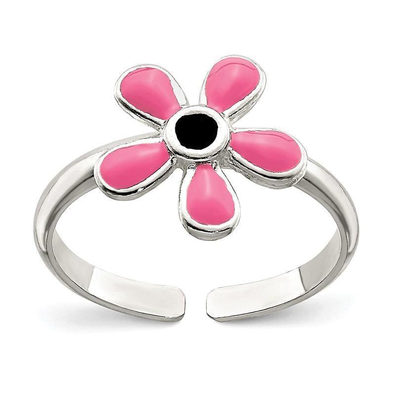 Sterling Silver Pink Enameled Floral Toe Ring - Seattle Gold Grillz