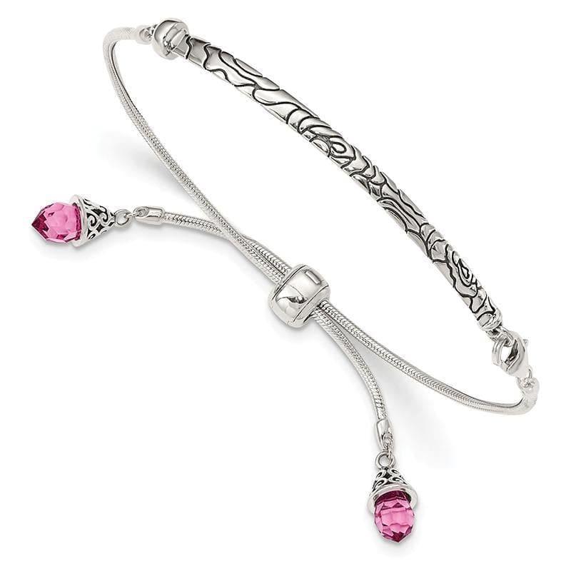 Sterling Silver Pink Swarovski Crystal Briolette Adjustable Bracelet | Weight: 8.85 grams, Length: mm, Width: 3.5mm - Seattle Gold Grillz
