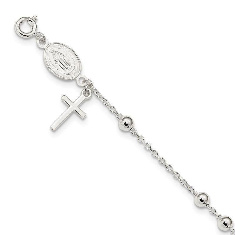 Sterling Silver Polished 7.5 inch Rosary Bracelet | Weight: 3.56 grams, Length: 7.5mm, Width: 4mm - Seattle Gold Grillz